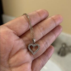 Zales 10k White Gold Heart Pendant Necklace with Sparkling Diamonds.